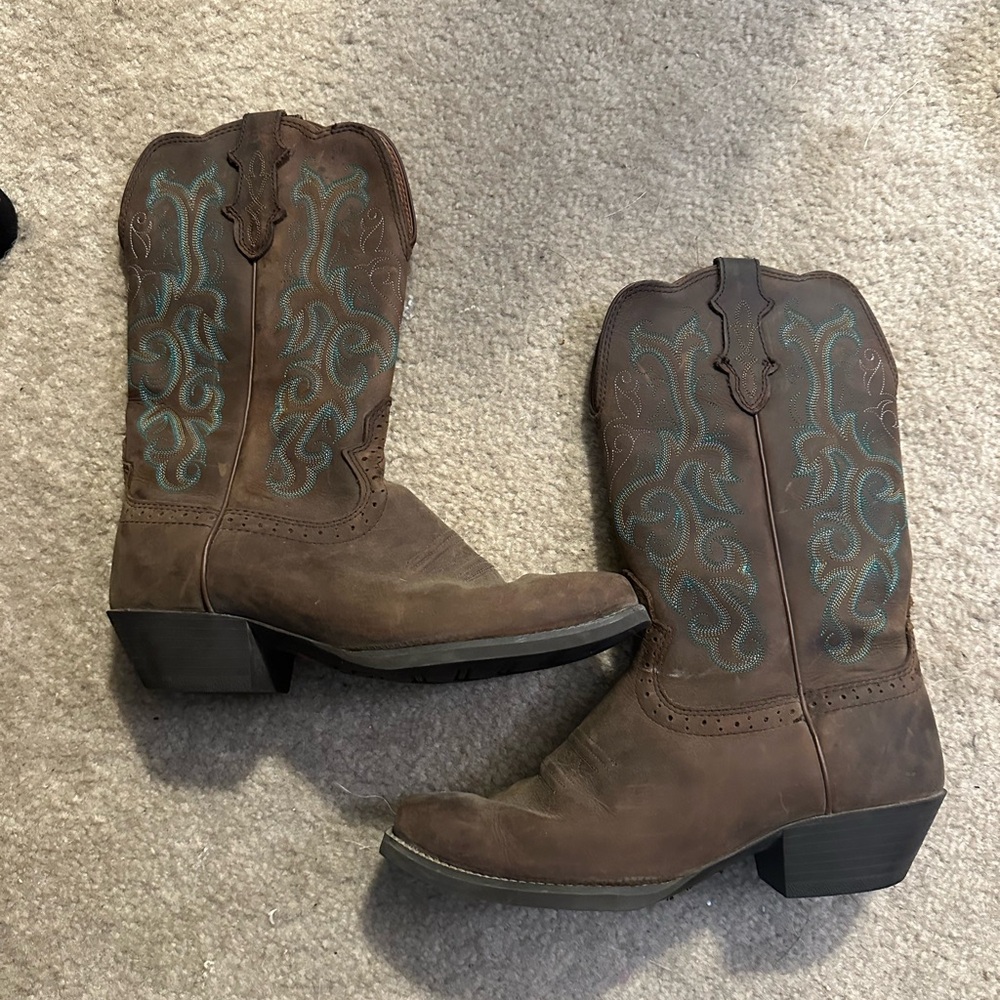Justin Boots Brown and Blue Heeled Western Boots